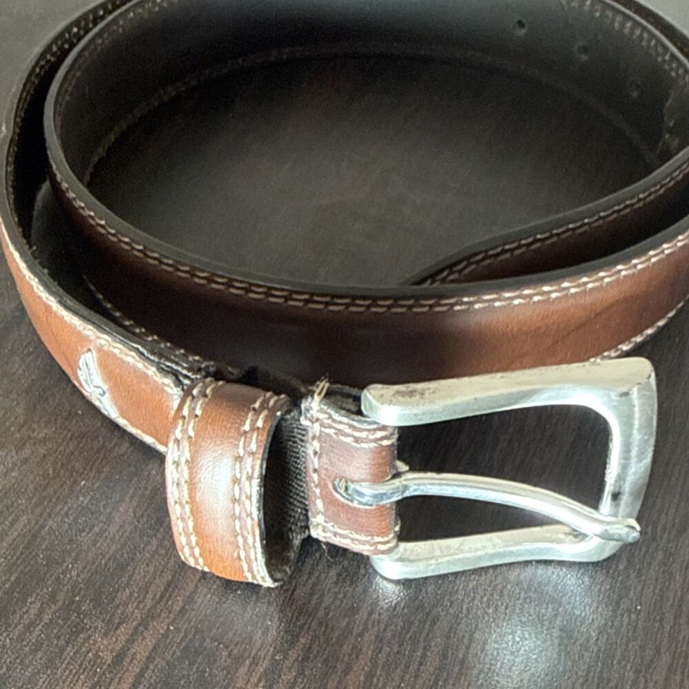 Dockers Men's Brown Dress Belt Adjustable Buckle Logo Contrast Stitching 34